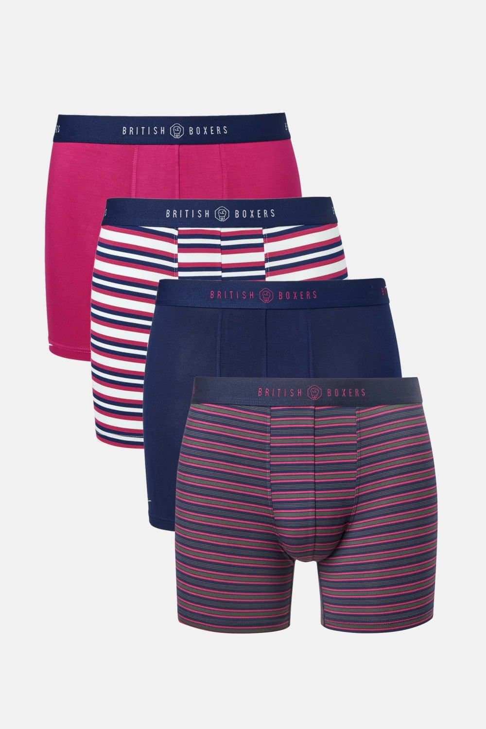 British Boxers British Boxers Men's Pack of Four "Rioja Stripe" Bamboo Stretch Trunks