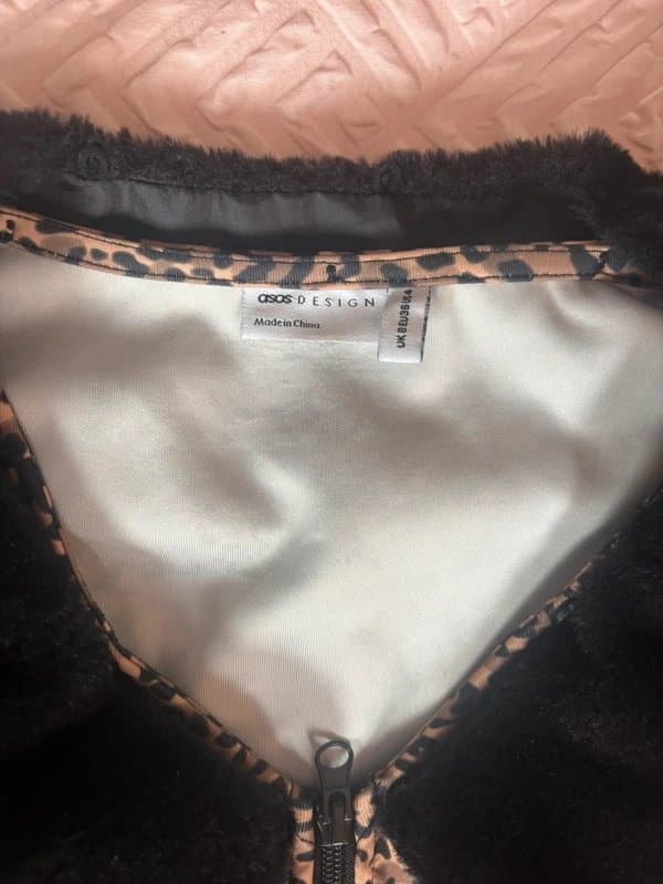 ASOS Design ASOS design leopard print black fur collar zip up cardigan