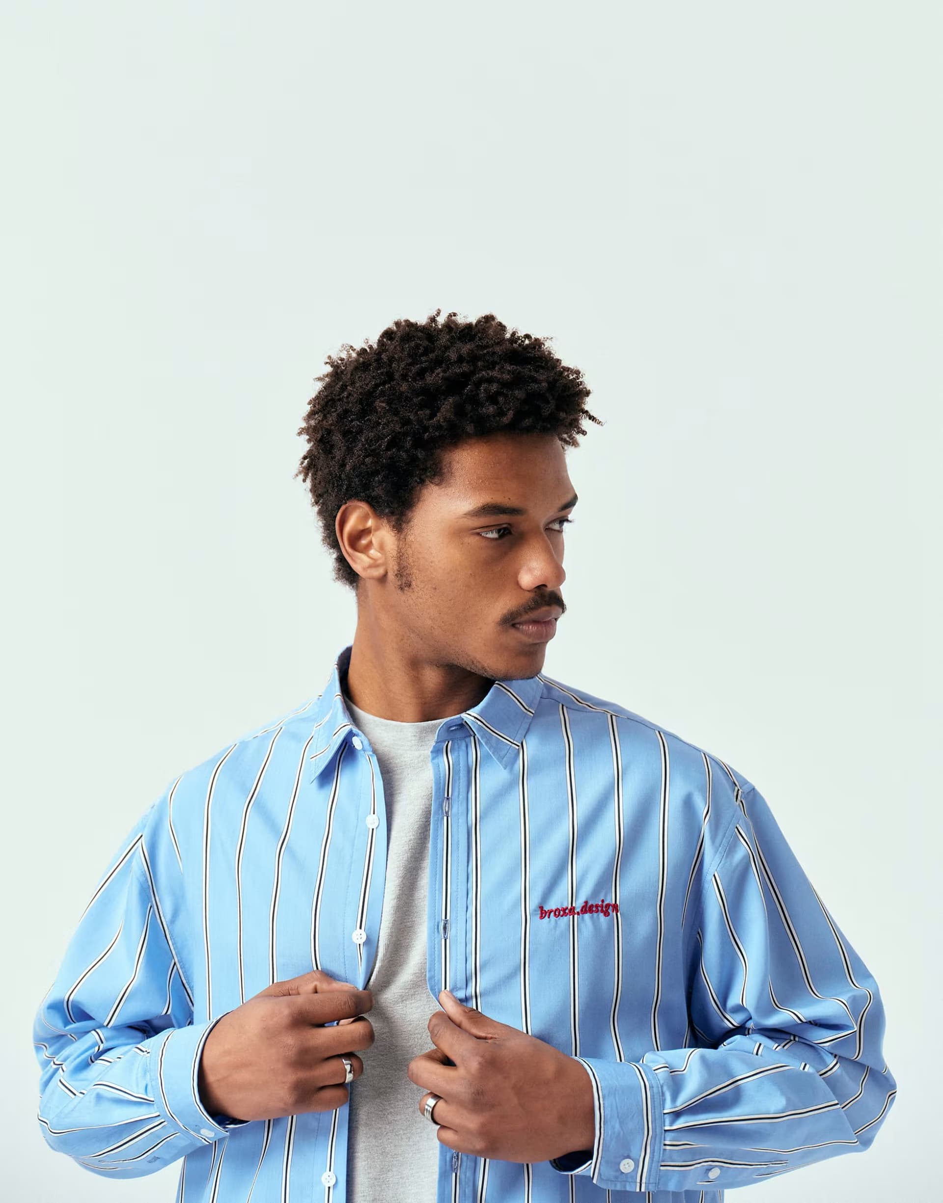 ASOS ASOS DESIGN oversized stripe shirt with chest embroidery in blue