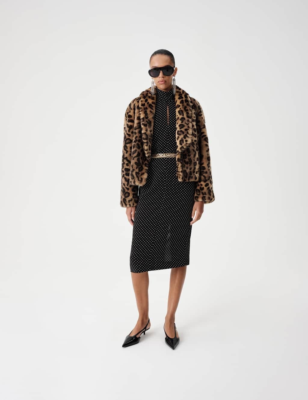 Marks & Spencer M&S Faux Fur Leopard Print Cropped Jacket Brown Mix