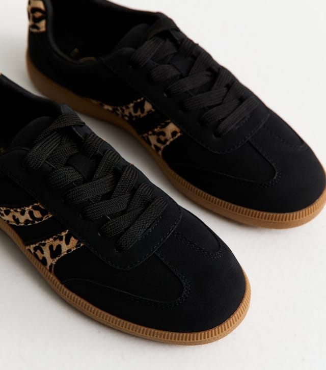 New Look Women's Black Faux Suede Leopard Side Stripe Trainers Vegan New Look - 3