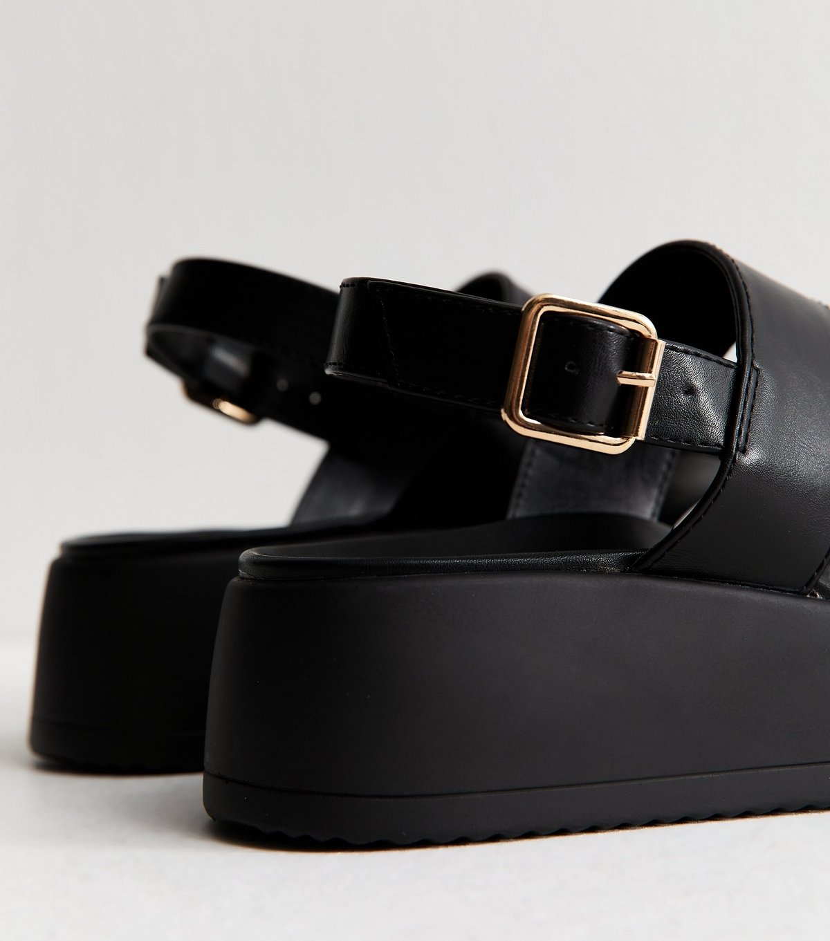 New Look Women's Wide Fit Black Faux Leather Flatform Sandals Vegan New Look - 3