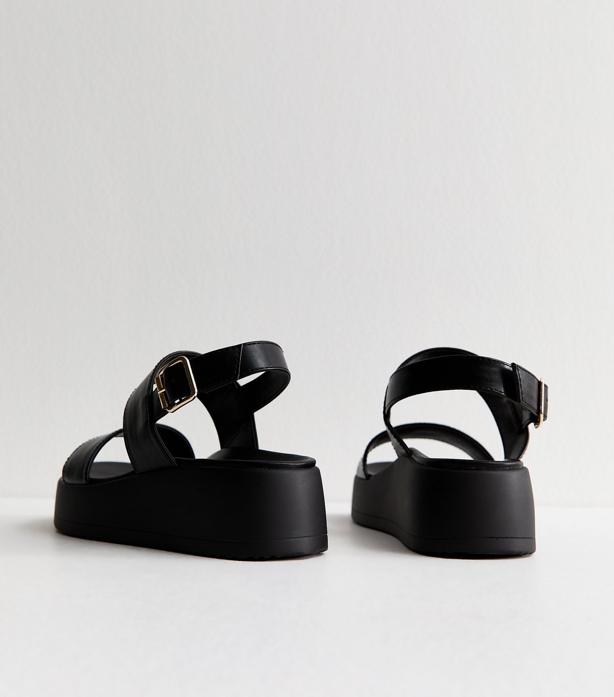 New Look Women's Wide Fit Black Faux Leather Flatform Sandals Vegan New Look - 4