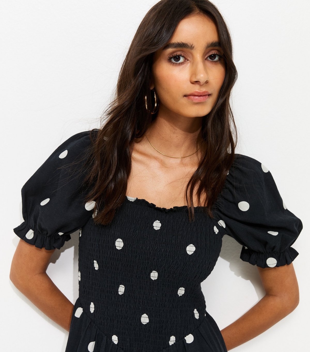New Look Women's Black Polka Dot Shirred Midi Dress New Look - 3
