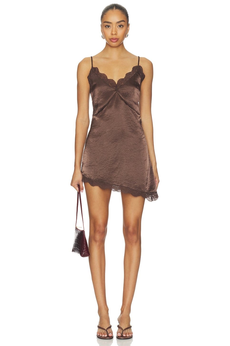 Revolve Chocolate Satin Lace Mini Dress