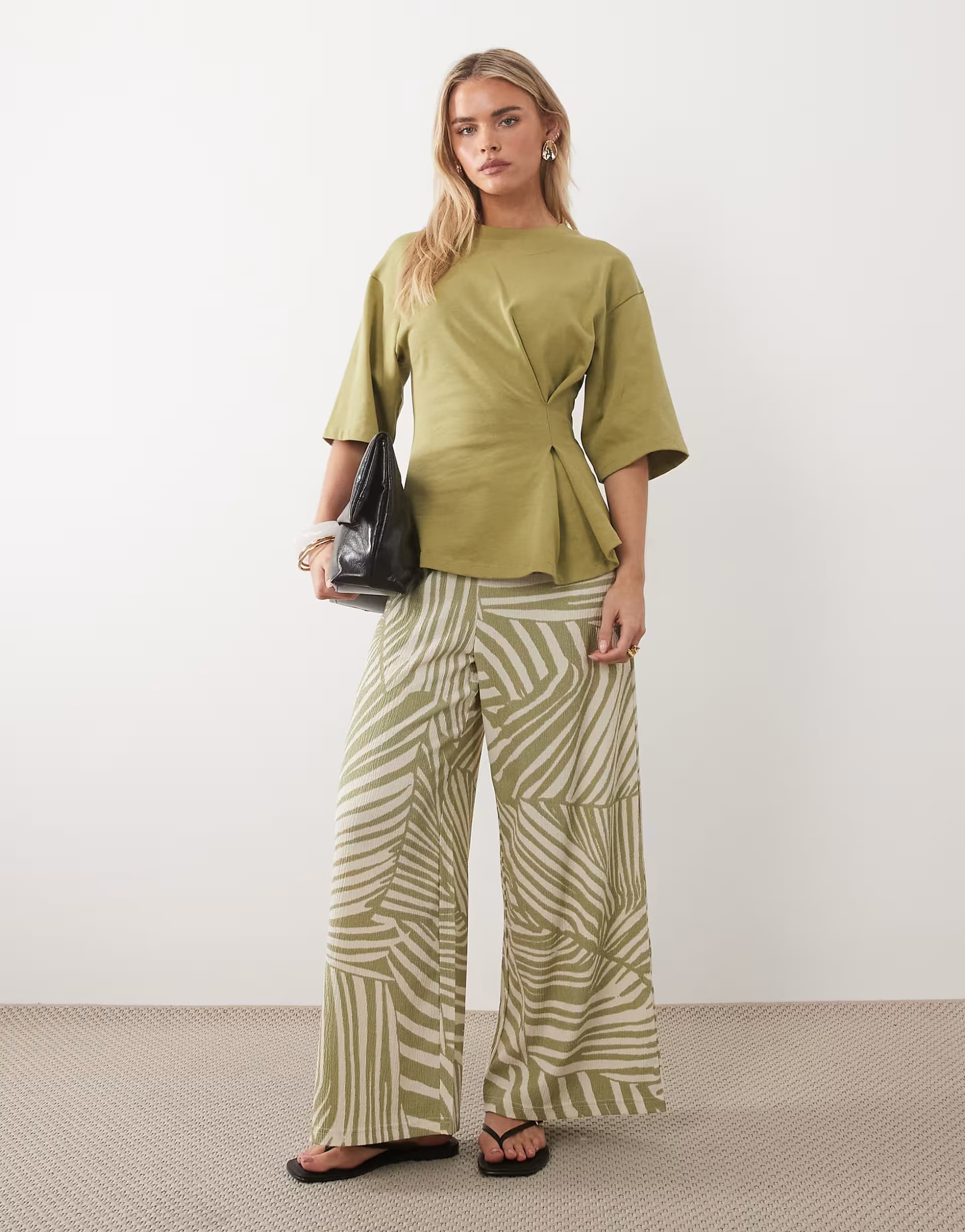 ASOS JDY Petite pull on trousers in sage abstract print
