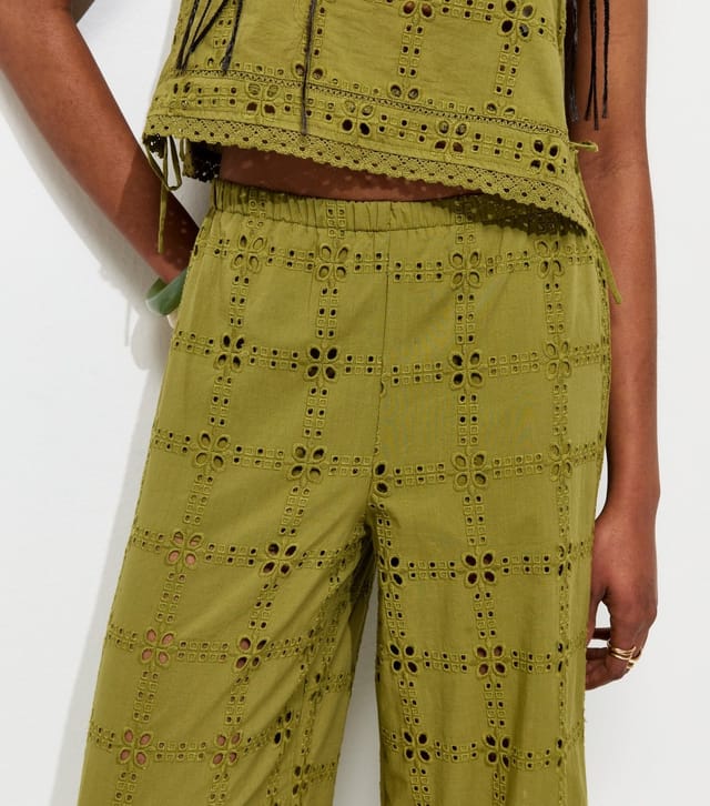 New Look Women's Green Cutwork Wide Leg Trousers New Look - 3