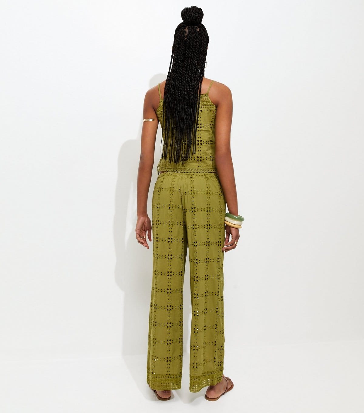 New Look Women's Green Cutwork Wide Leg Trousers New Look - 4