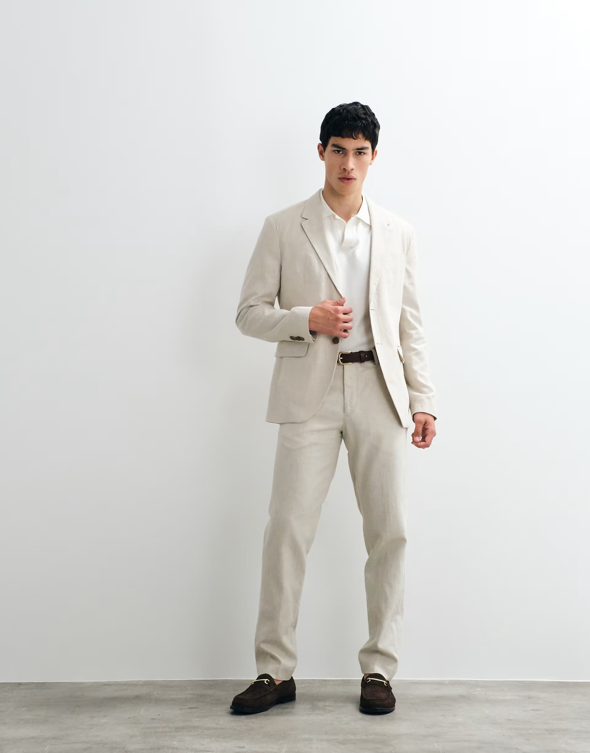 ASOS Jack & Jones Premium co-ord linen blend slim suit trousers in beige