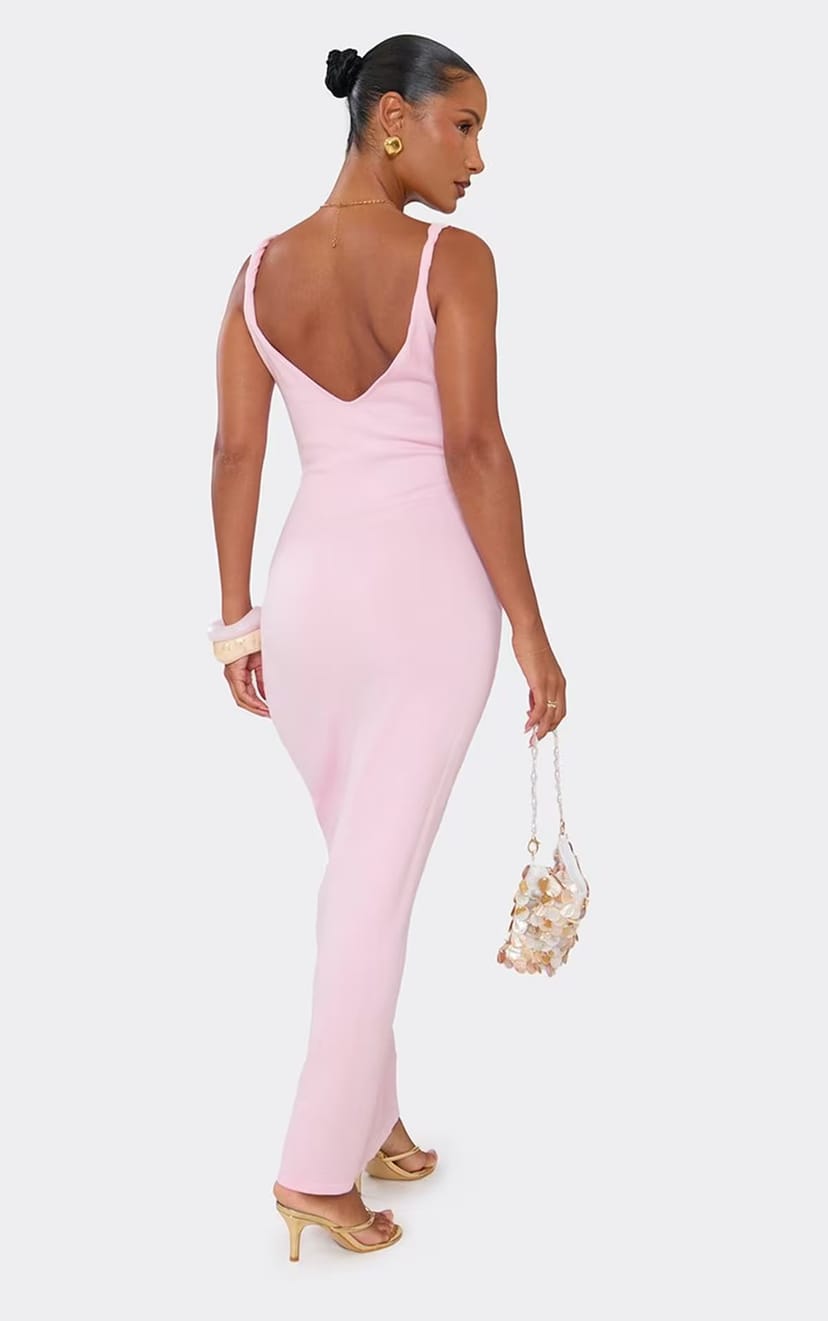 EGO Twisted Strappy Maxi Dress In Pink Knit., Women's Size UK S - 1