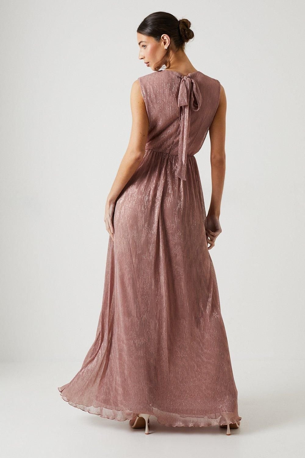 Coast Coast Women's Metallic Plisse V Neck Bridesmaid Dress in Antique Rose - 3