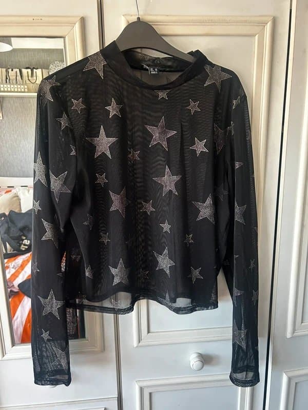 New Look New look sheer mesh glitter star top in black