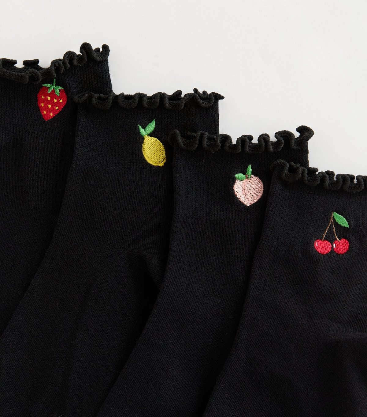 New Look Pack of 4 Black Fruit Embroidered Socks New Look - 1