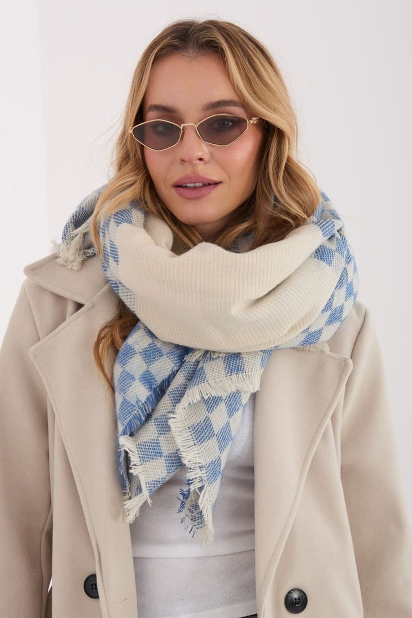 Love Lace Love Lace Women's Viscose Wool Geometric Scarf Shawl with Delicate Fringes in Beige - 1