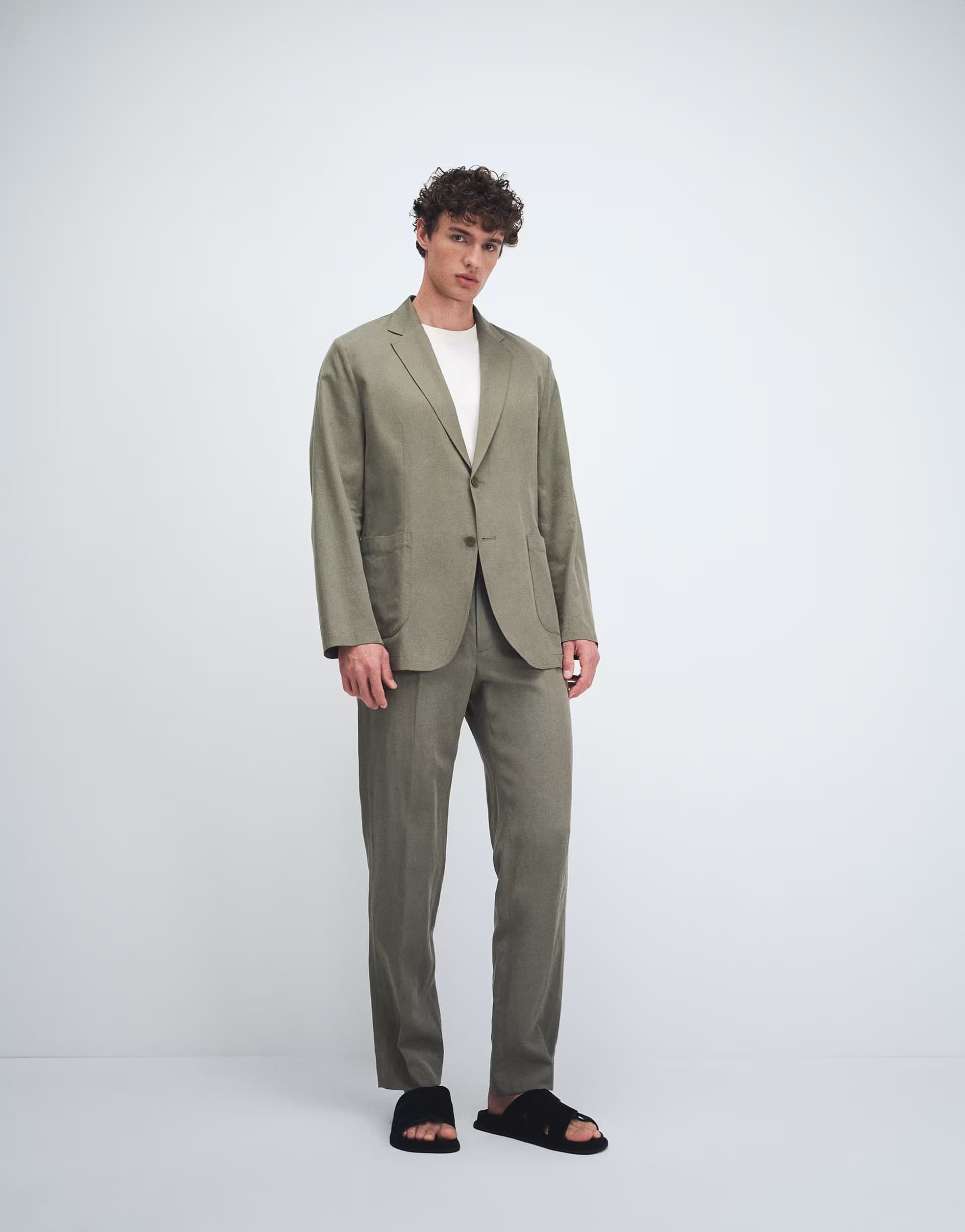 ASOS Mango Delave linen blend relaxed fit suit co-ord in olive green