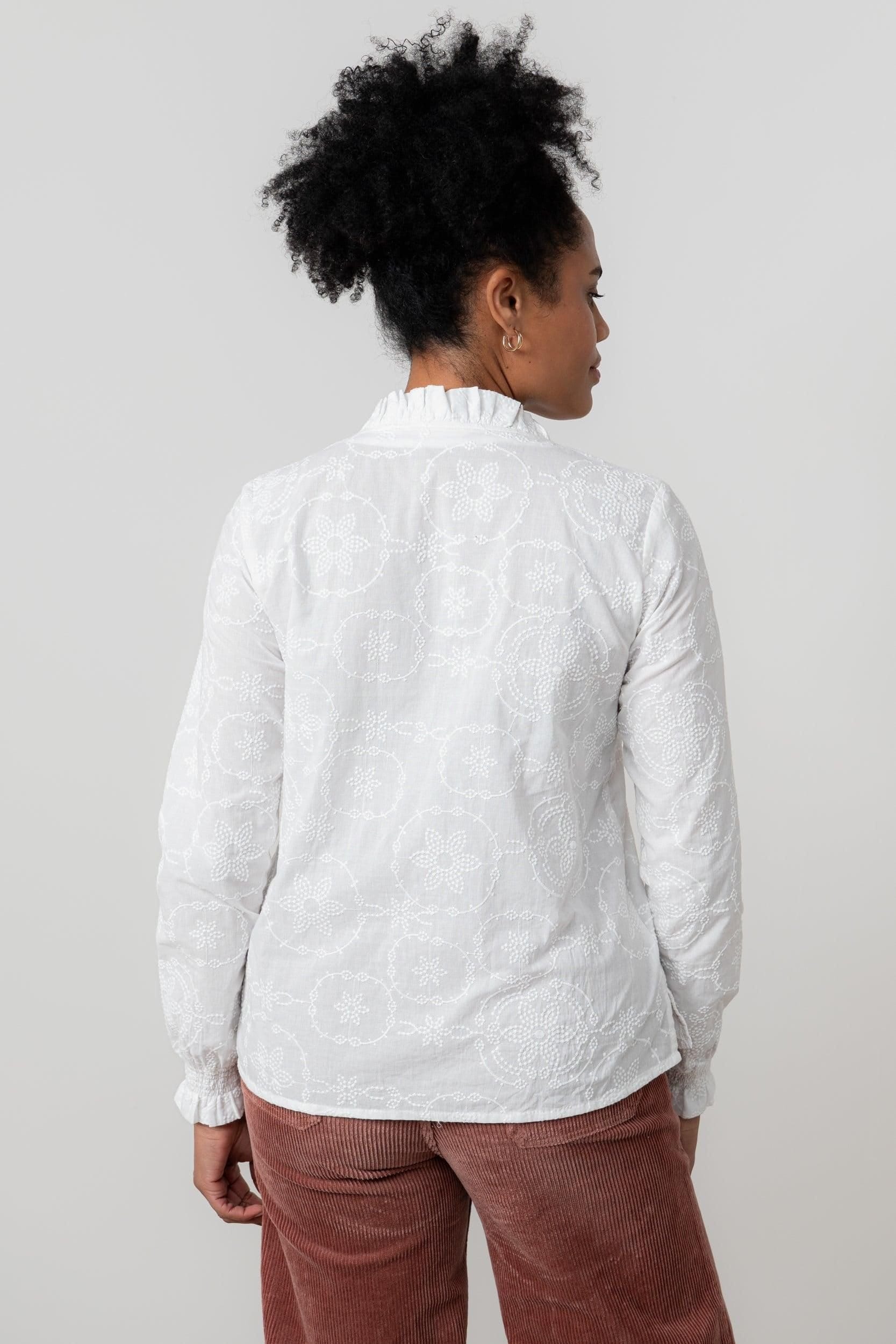 Lily & Me Lily & Me Women's Kit Ruffle Emroidered Cotton Blouse with Long Sleeves in White - 4