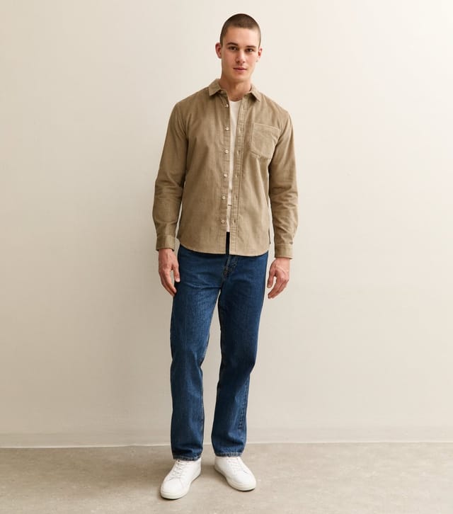 New Look Men's Stone Waffle Relaxed Cord Shirt New Look - 3