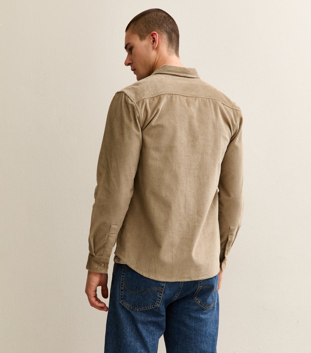 New Look Men's Stone Waffle Relaxed Cord Shirt New Look - 4