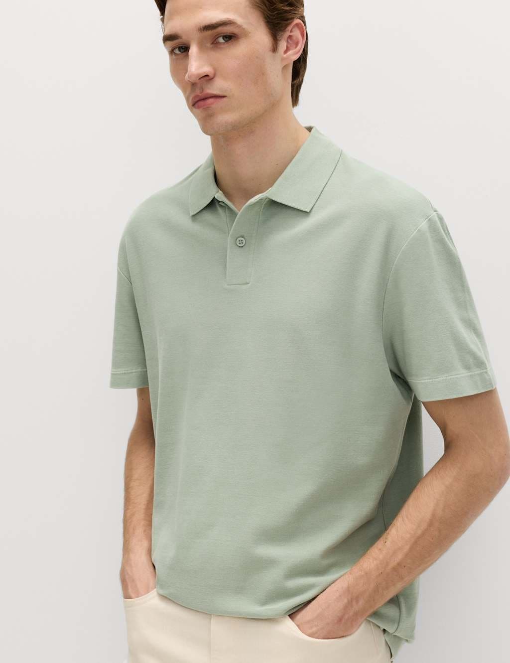 Marks & Spencer M&S Pure Cotton Garment Dyed Polo Shirt Pistachio