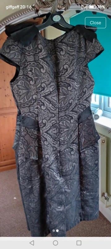 Vintage Dressing size 12 sliver grey black embellished shoulder fitted party masquerade evening dress