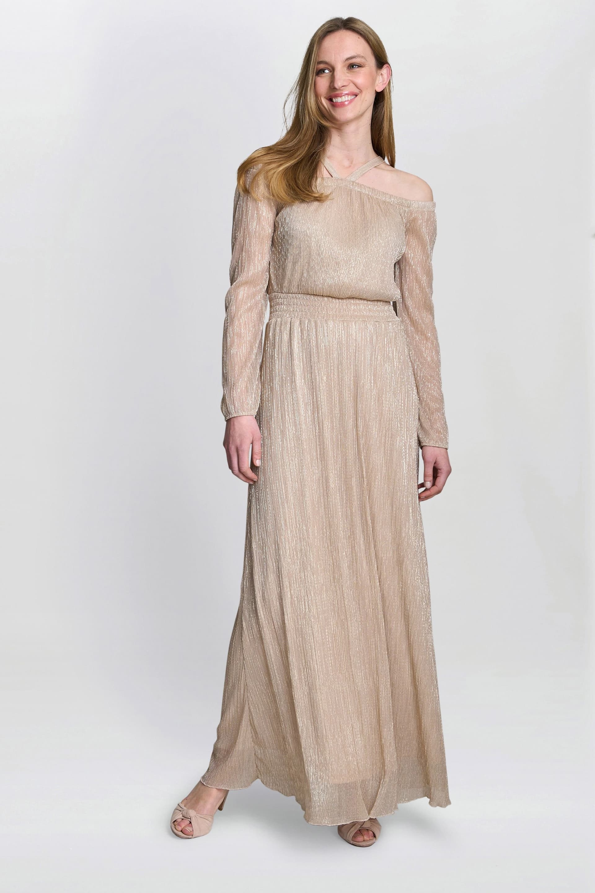 Gina Bacconi Gina Bacconi Women's Sylvia Metallic Off-The Shoulder Dress in Gold