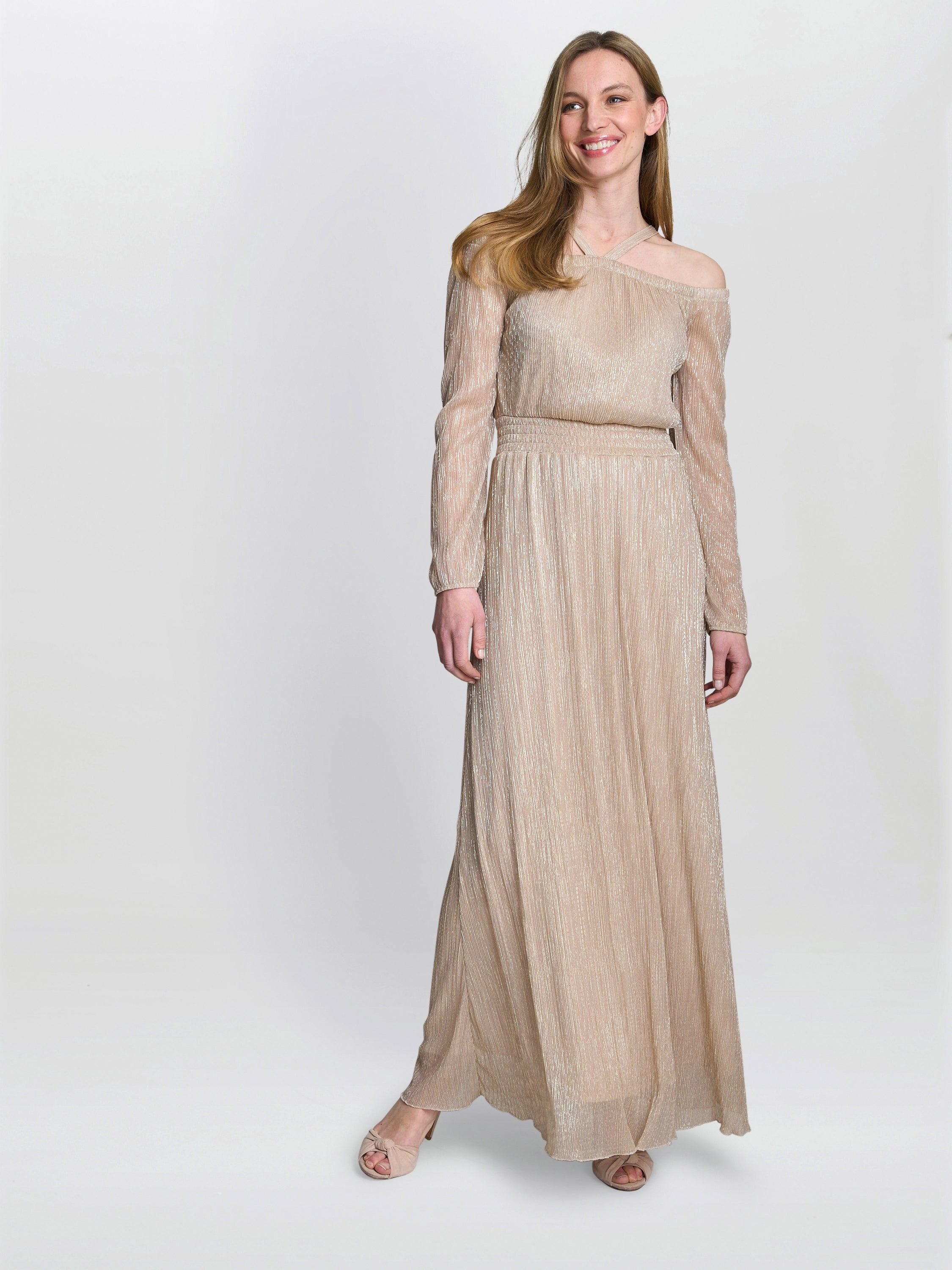 Gina Bacconi Gina Bacconi Women's Sylvia Metallic Off-The Shoulder Dress in Gold - 2