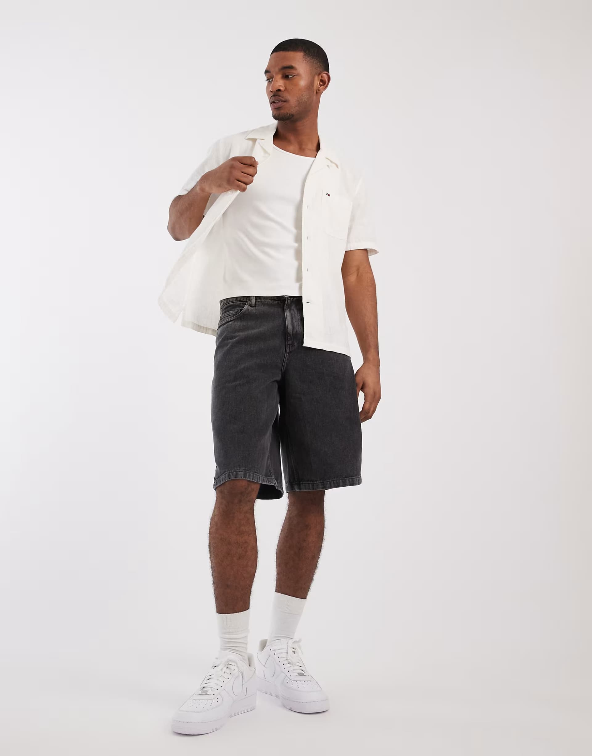 ASOS Tommy Jeans White Linen Blend Short Sleeve Shirt