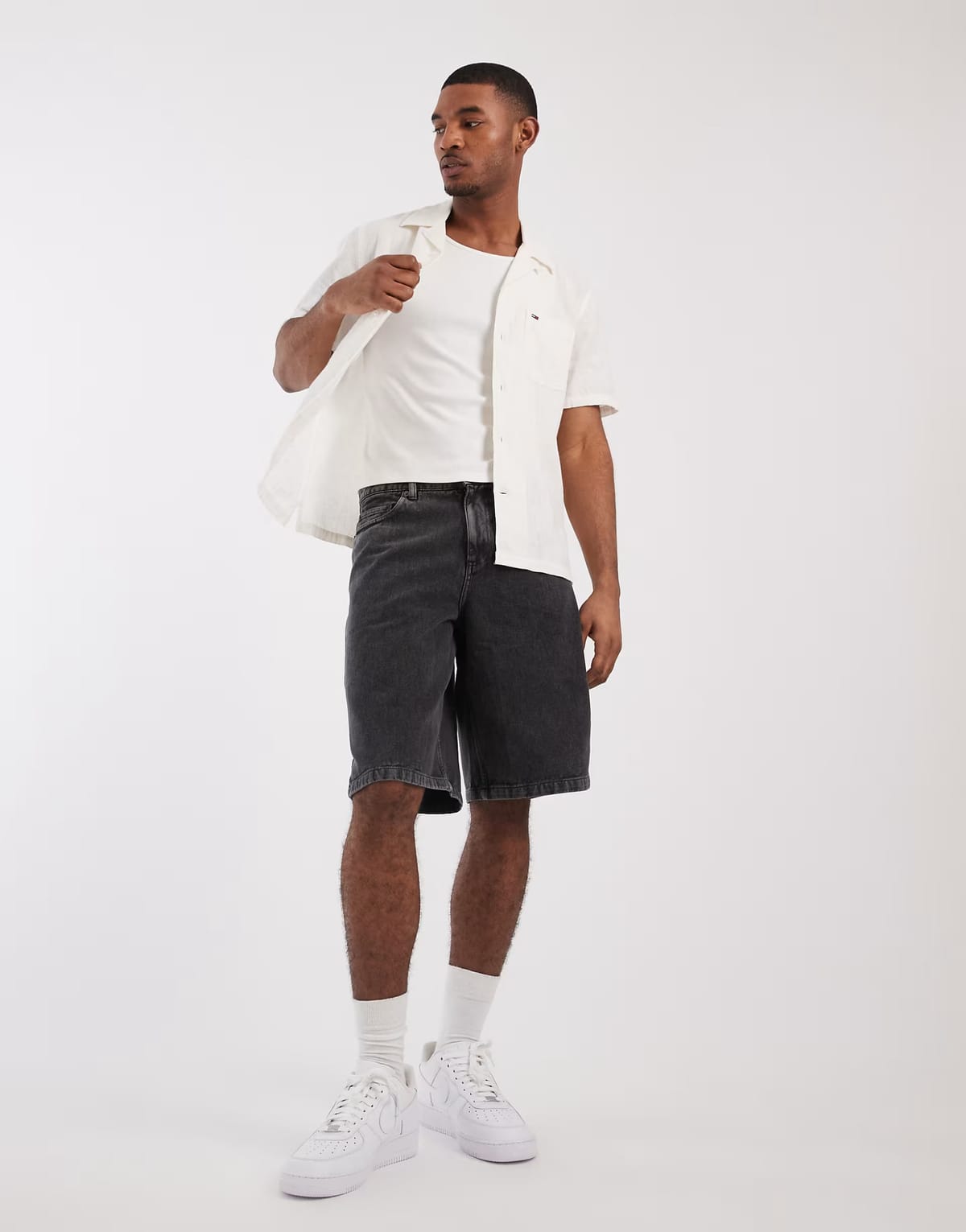ASOS Tommy Jeans linen blend short sleeve shirt in white - 1
