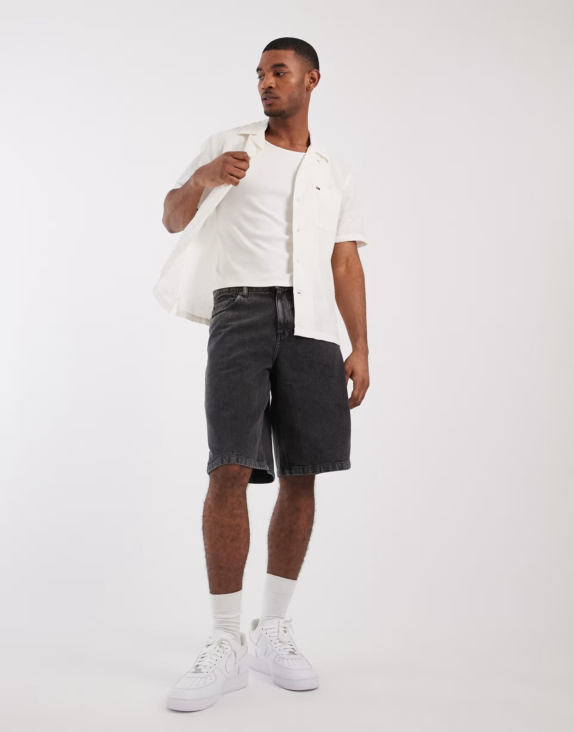 Tommy Jeans White Linen Blend Short Sleeve Shirt