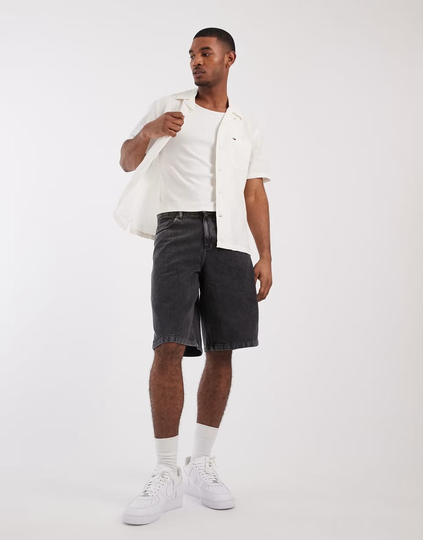 ASOS Tommy Jeans linen blend short sleeve shirt in white - 1