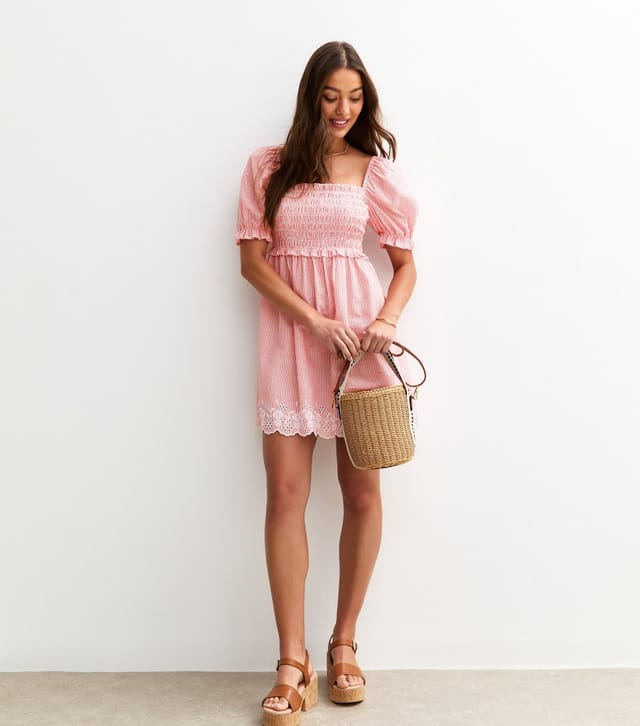 New Look Women's Red Striped Embroidered Puff Sleeve Mini Dress New Look - 3