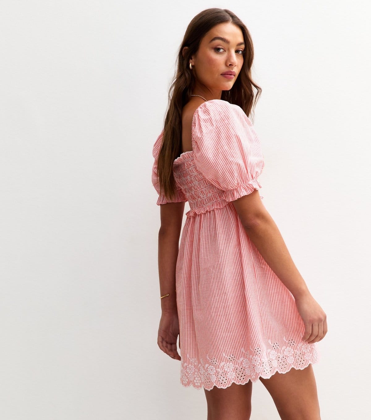 New Look Women's Red Striped Embroidered Puff Sleeve Mini Dress New Look - 4