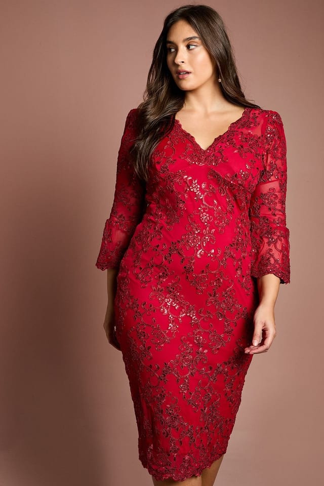 Coast Coast Women's Plus Size Sequin Bodycon Midi Dress in Red - 2