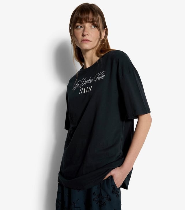 Apricot Women's Navy Cotton Embroidered La Dolce Vita T-Shirt Apricot New Look - 2