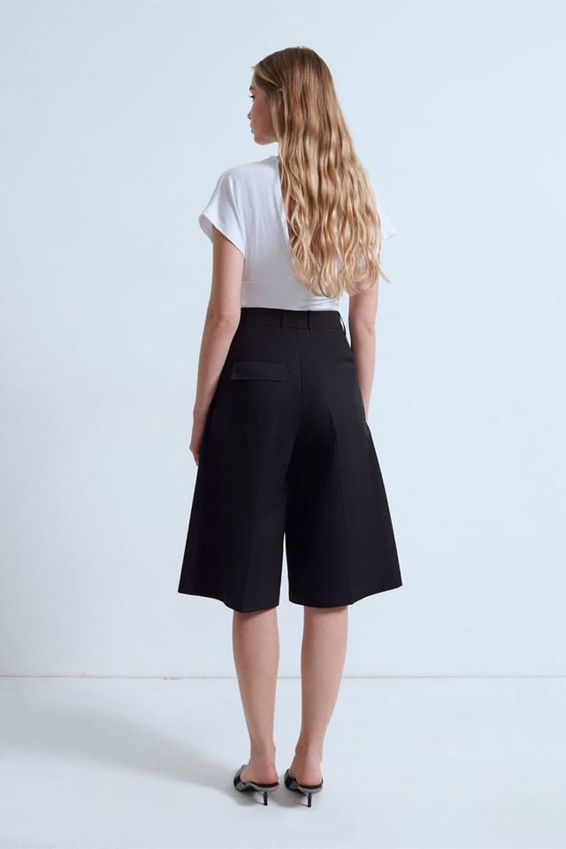 Dilvin Dilvin Women's High-Waist Cotton Poplin Capri Shorts in Black - 2