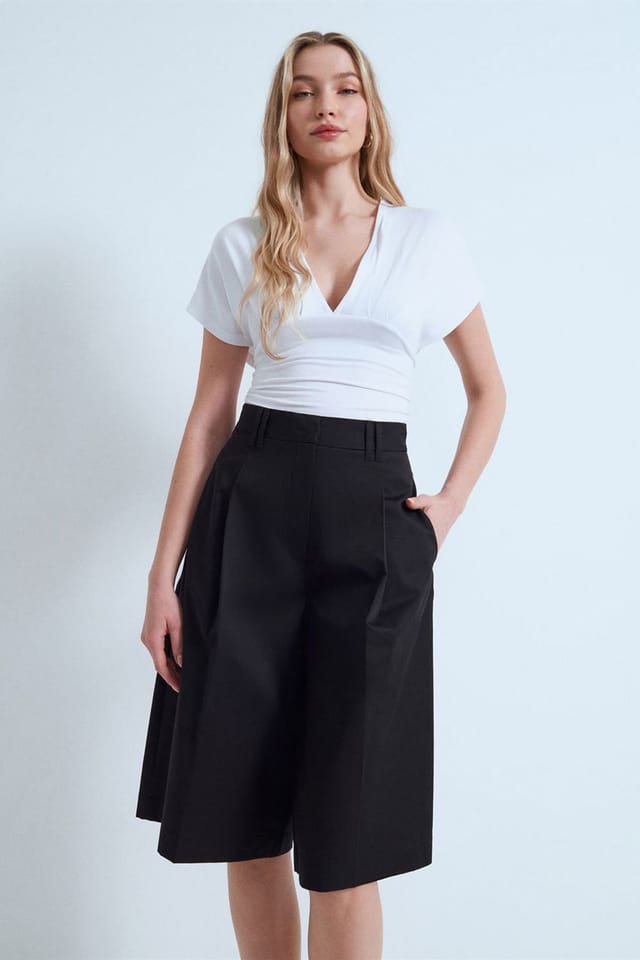 Dilvin Dilvin Women's High-Waist Cotton Poplin Capri Shorts in Black - 3