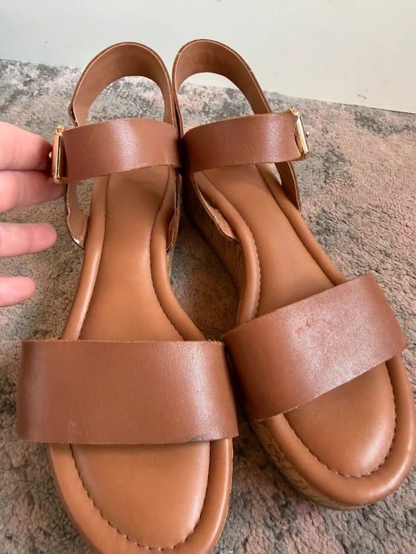 Dune London Dune Tan leather wedge buckle up sandals. Size 5