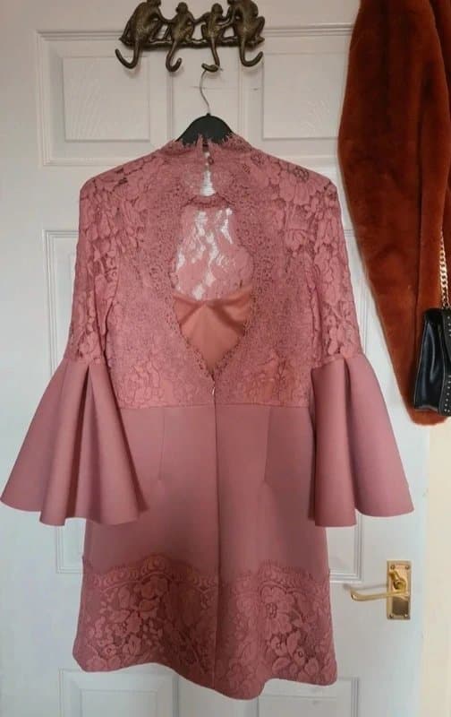 ASOS Brand New ASOS Bell Sleeve Lace Cut Out Back Mini Dress