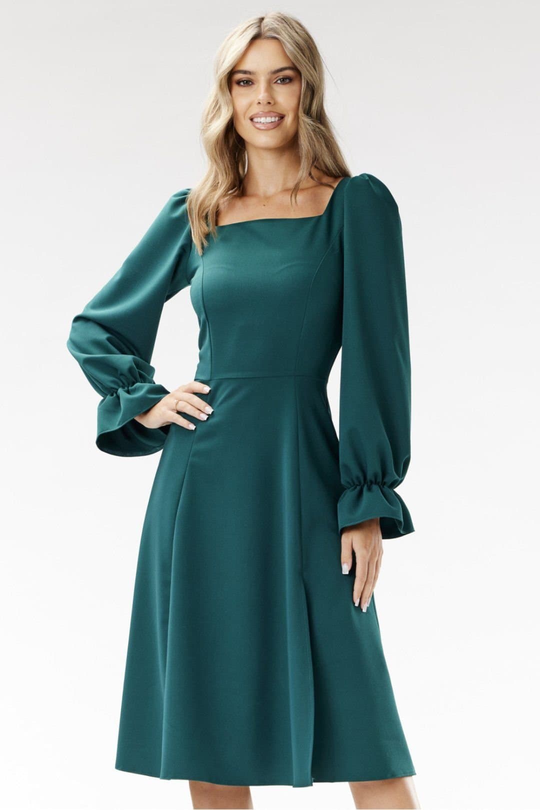 Love Lace Love Lace Women's Checkered Neckline Midi Cocktail Dress in Green
