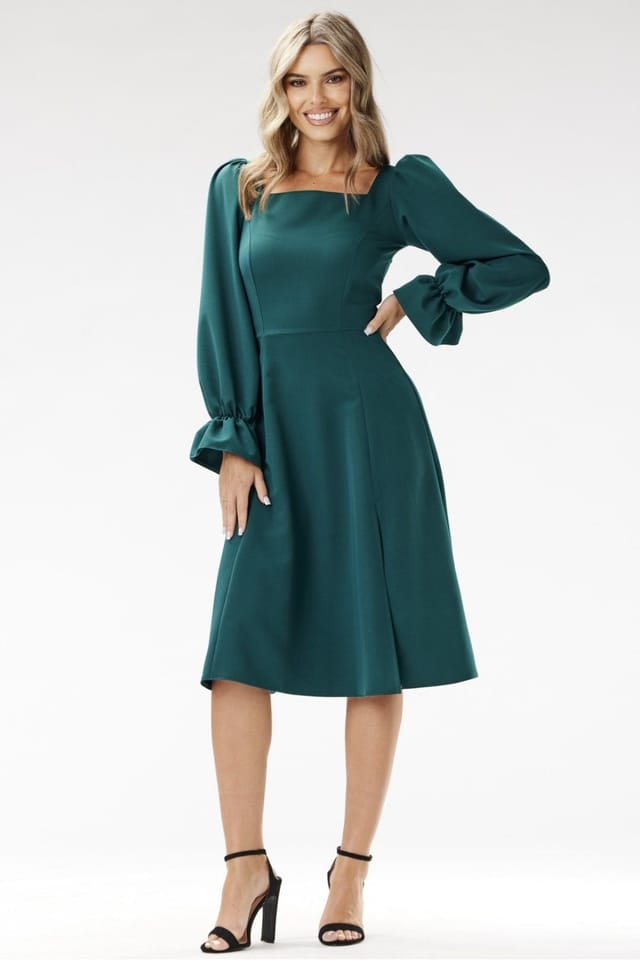 Love Lace Love Lace Women's Checkered Neckline Midi Cocktail Dress in Green - 2