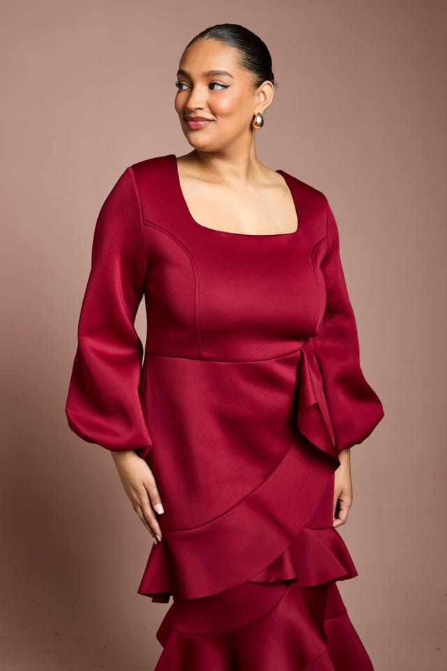 Coast Coast Women's Plus Scuba Midi Dress With Square Neck in Berry - 2