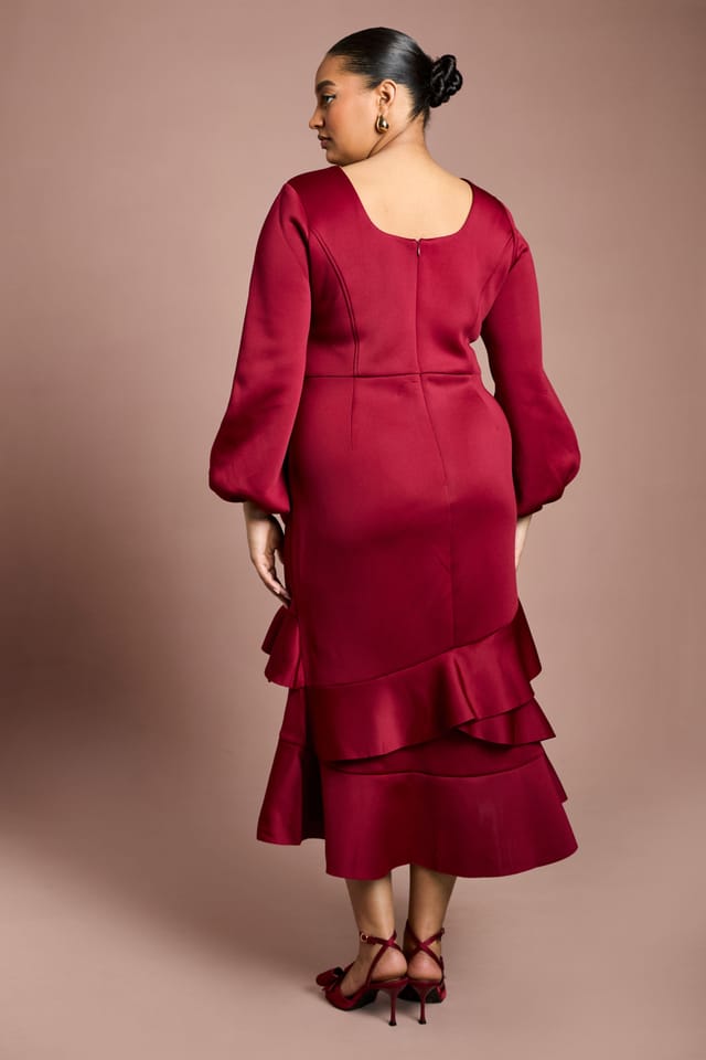 Coast Coast Women's Plus Scuba Midi Dress With Square Neck in Berry - 3