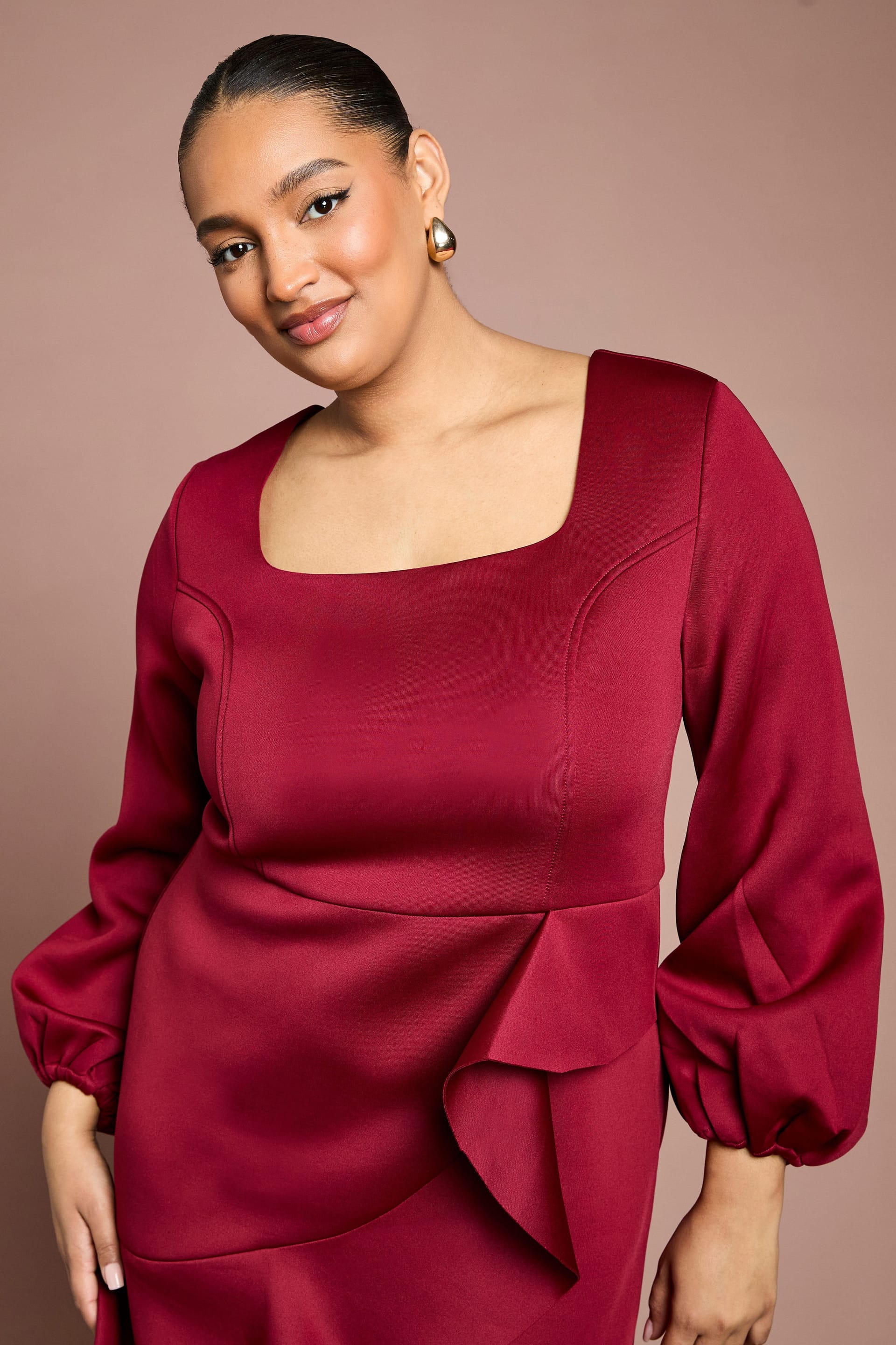 Coast Coast Women's Plus Scuba Midi Dress With Square Neck in Berry - 4