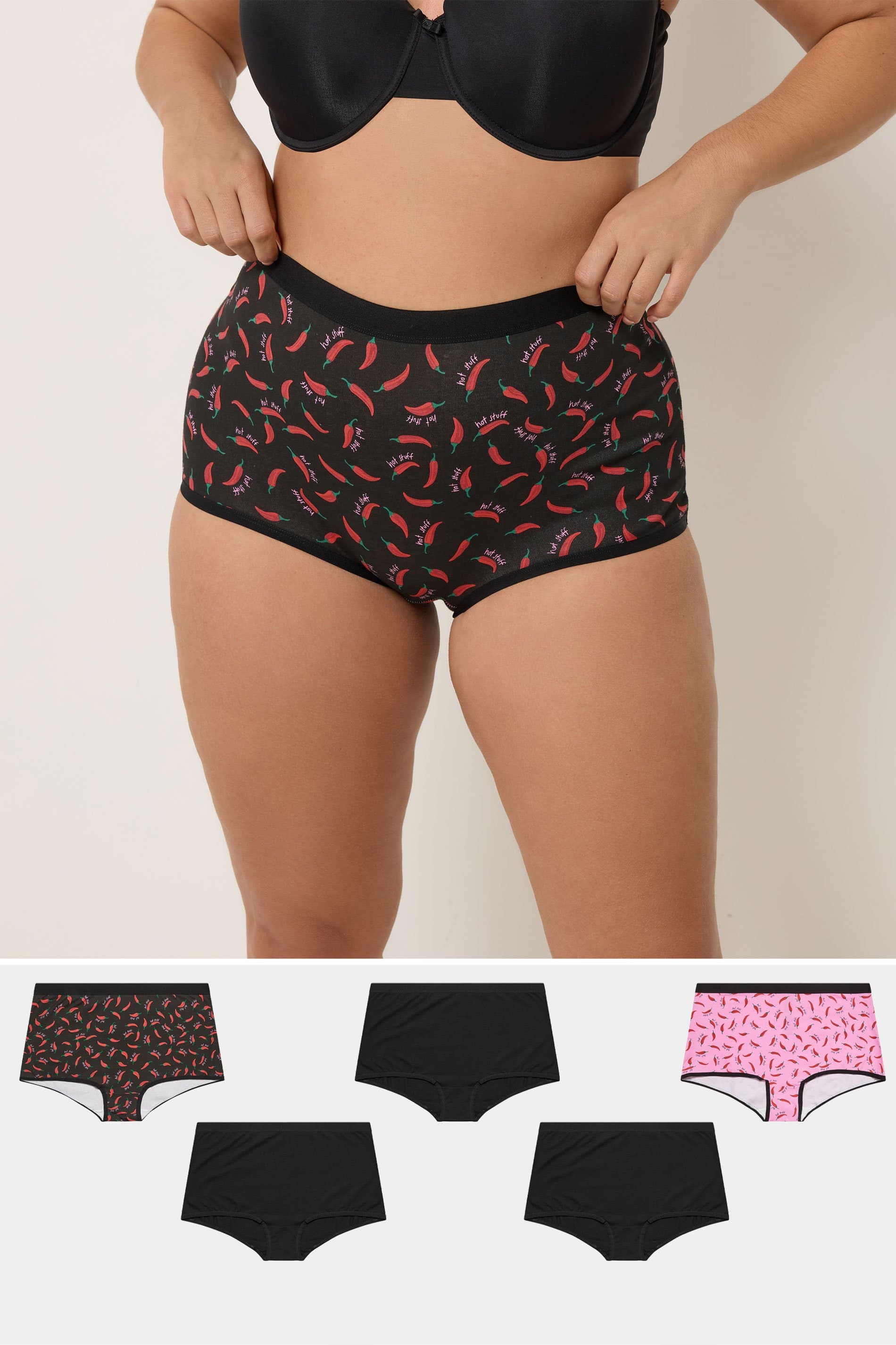 Yours 5 Pack Plus Size Black Chili Print Shorts