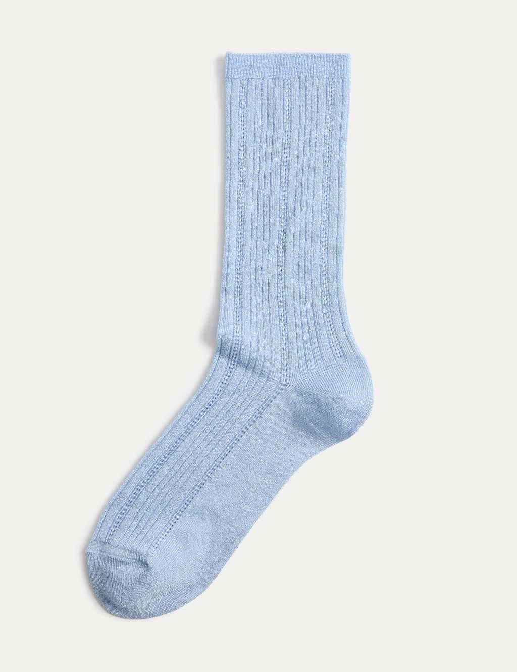 Marks & Spencer M&S Sparkle Crew Socks Blue Mix