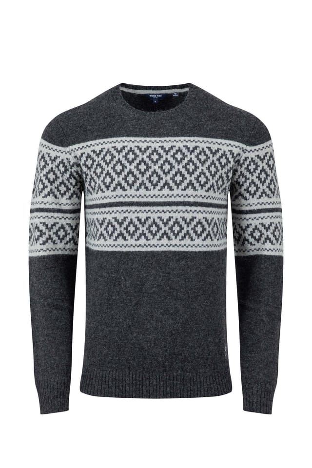 Weird Fish Weird Fish Men's Wicklow Fair Isle Crew Neck Jumper in Black - 2