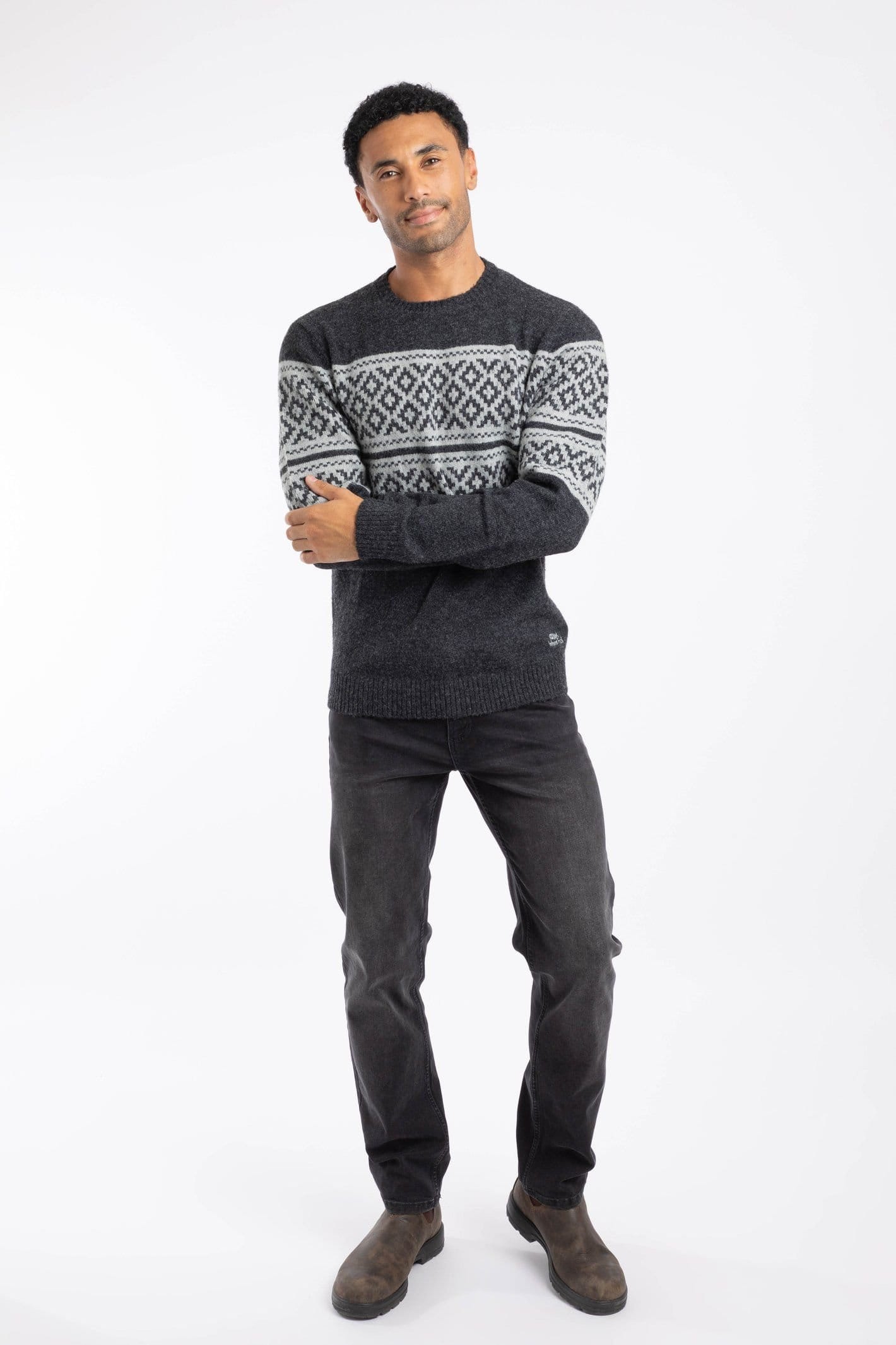 Weird Fish Weird Fish Men's Wicklow Fair Isle Crew Neck Jumper in Black - 4