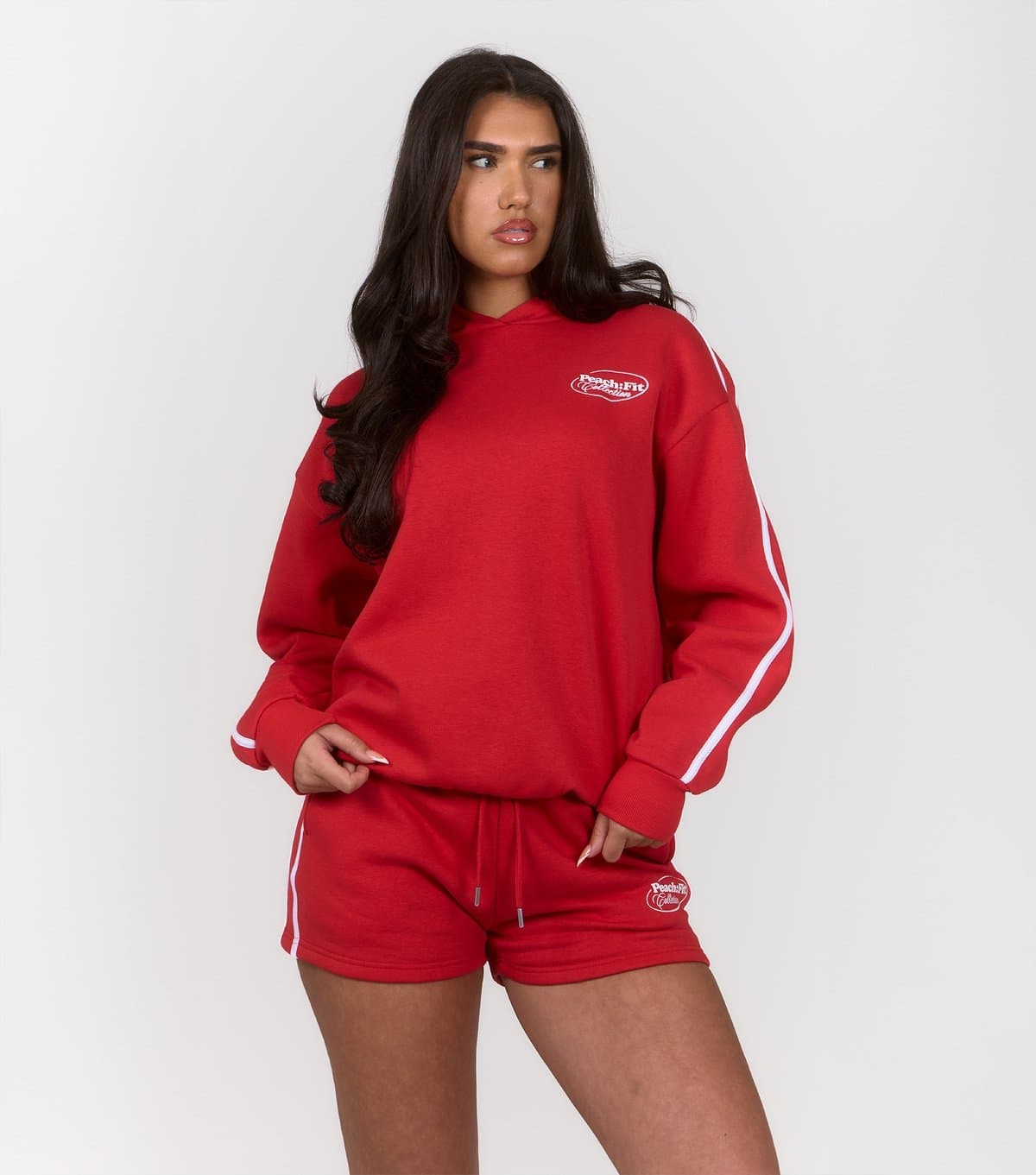 Peach Fit Women's Bright Red Side Stripe Laelia Hoodie Peach Fit New Look