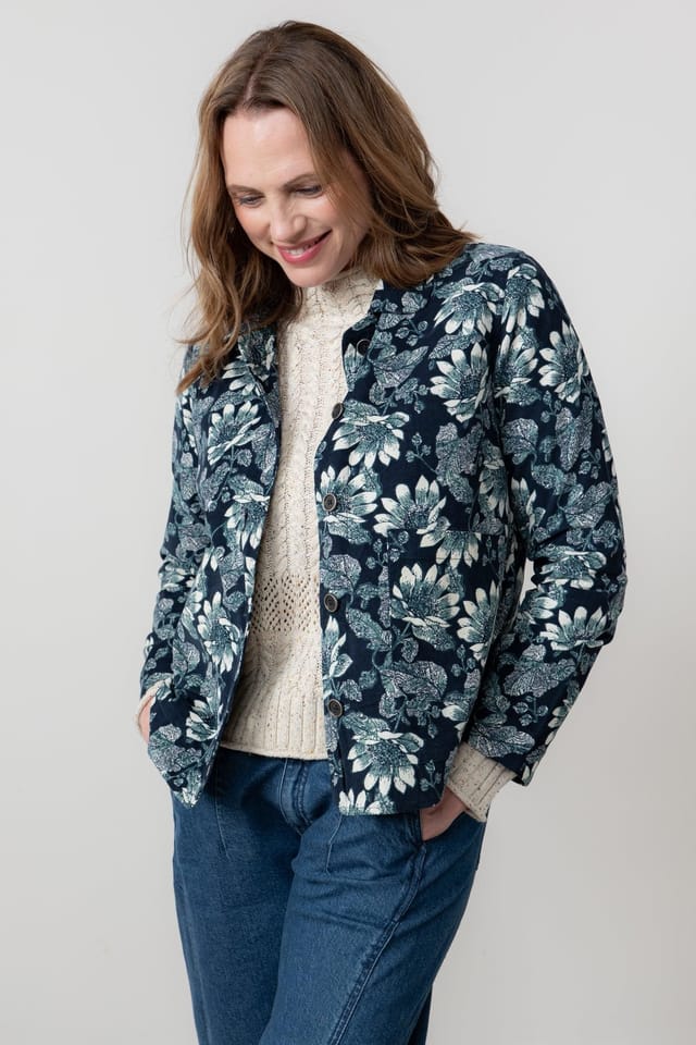 Lily & Me Lily & Me Women's Ash Cotton Floral Print Cord Jacket with Patch pockets in Navy - 2