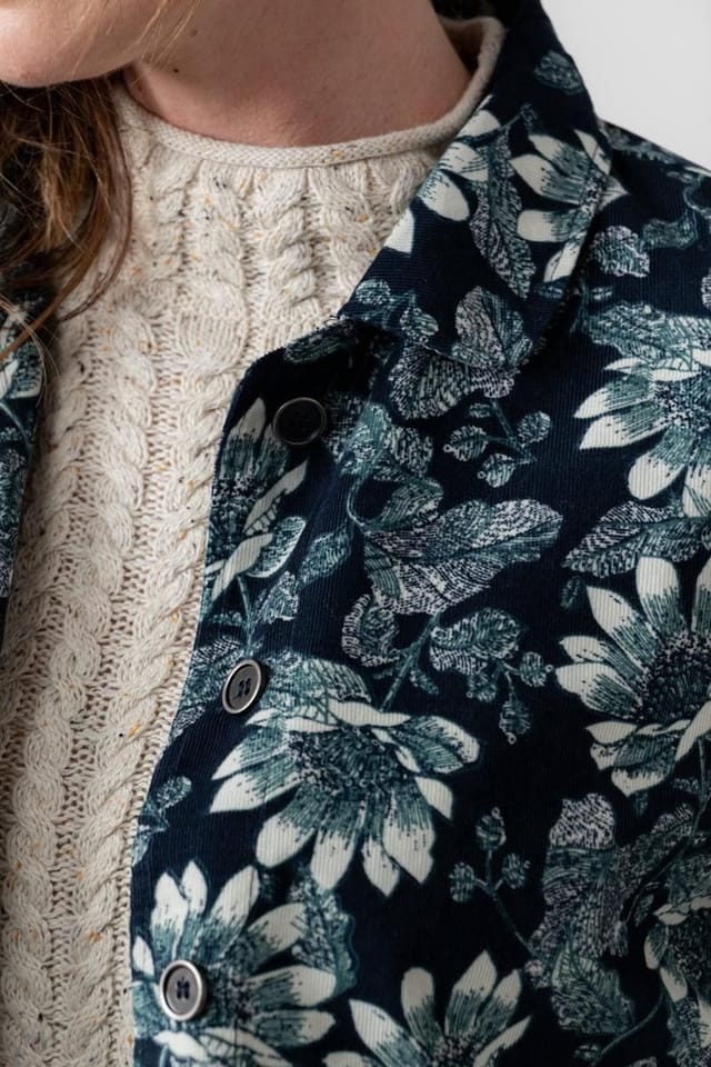 Lily & Me Lily & Me Women's Ash Cotton Floral Print Cord Jacket with Patch pockets in Navy - 3